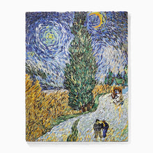 画像をギャラリービューアに読み込む, ゴッホ「糸杉と星の見える道」フルハンドカット モザイクアート
