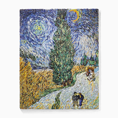 ゴッホ「糸杉と星の見える道」フルハンドカット モザイクアート